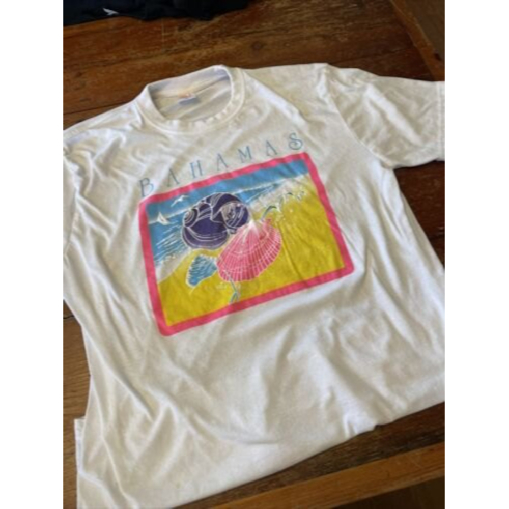 Vintage Bahamas Beach 90s T- Shirt Short Sleeve White Neon Graphics Women's XL